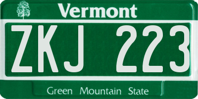 VT license plate ZKJ223