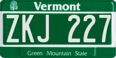 VT license plate ZKJ227