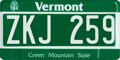 VT license plate ZKJ259