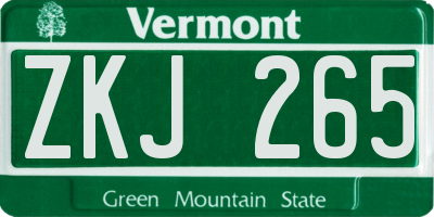 VT license plate ZKJ265