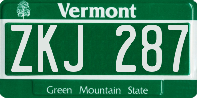 VT license plate ZKJ287