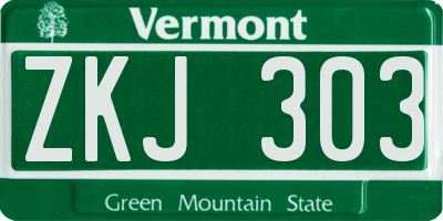 VT license plate ZKJ303