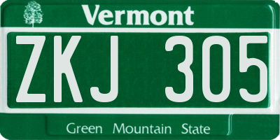 VT license plate ZKJ305