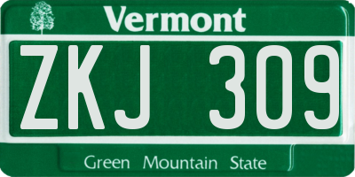 VT license plate ZKJ309