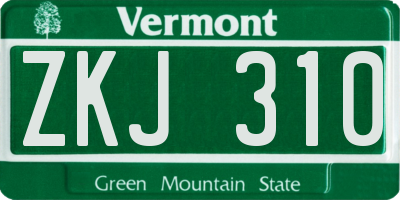 VT license plate ZKJ310