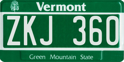 VT license plate ZKJ360