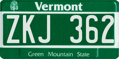 VT license plate ZKJ362