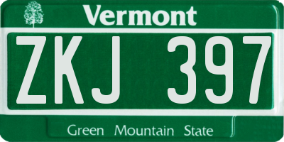 VT license plate ZKJ397