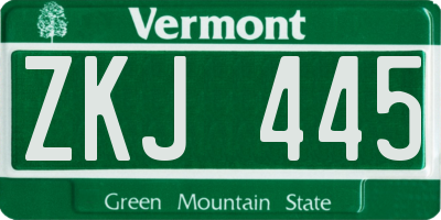 VT license plate ZKJ445