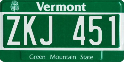 VT license plate ZKJ451