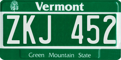 VT license plate ZKJ452