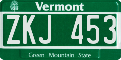 VT license plate ZKJ453