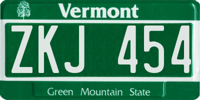 VT license plate ZKJ454