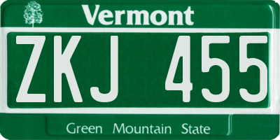 VT license plate ZKJ455