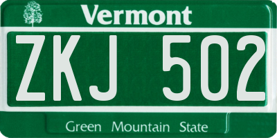 VT license plate ZKJ502