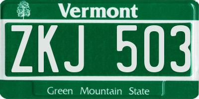 VT license plate ZKJ503