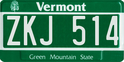 VT license plate ZKJ514