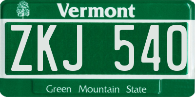 VT license plate ZKJ540