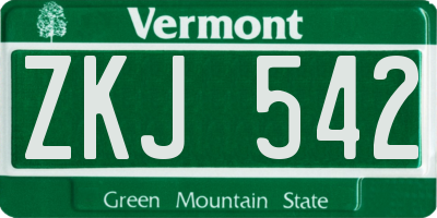 VT license plate ZKJ542