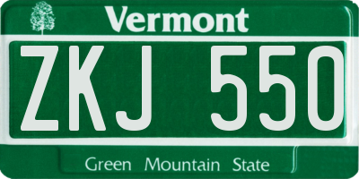 VT license plate ZKJ550