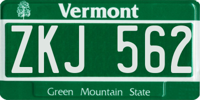 VT license plate ZKJ562