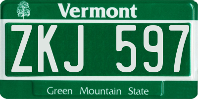 VT license plate ZKJ597