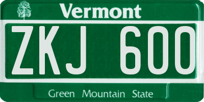 VT license plate ZKJ600