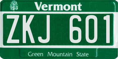 VT license plate ZKJ601