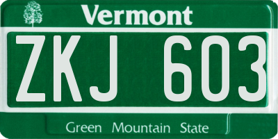 VT license plate ZKJ603