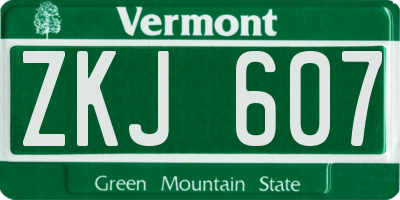 VT license plate ZKJ607