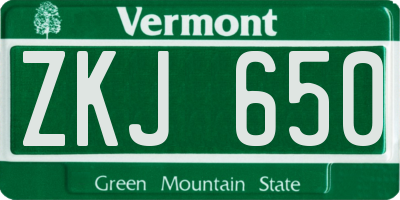 VT license plate ZKJ650