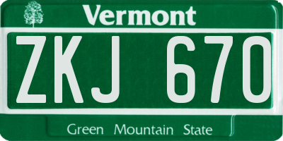 VT license plate ZKJ670