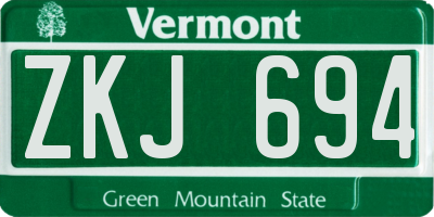 VT license plate ZKJ694