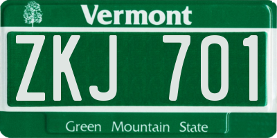 VT license plate ZKJ701