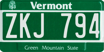 VT license plate ZKJ794