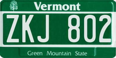 VT license plate ZKJ802