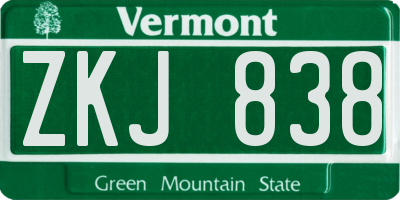 VT license plate ZKJ838