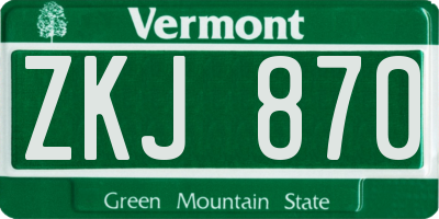 VT license plate ZKJ870