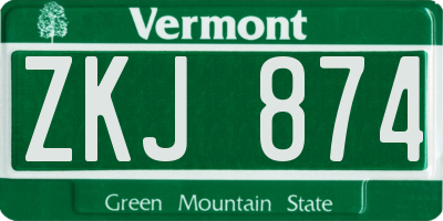 VT license plate ZKJ874