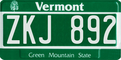 VT license plate ZKJ892