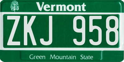VT license plate ZKJ958