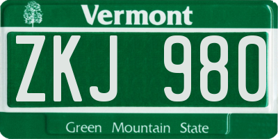 VT license plate ZKJ980