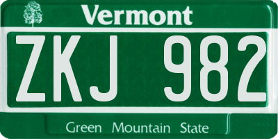 VT license plate ZKJ982
