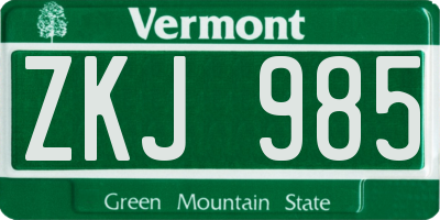 VT license plate ZKJ985