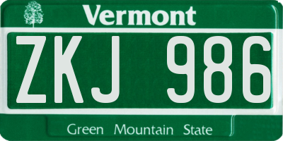 VT license plate ZKJ986