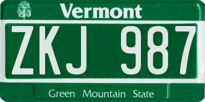 VT license plate ZKJ987