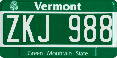 VT license plate ZKJ988