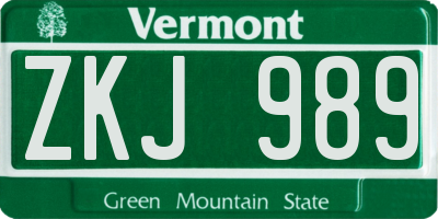 VT license plate ZKJ989