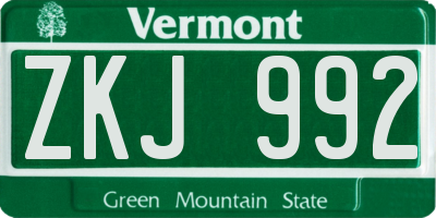 VT license plate ZKJ992