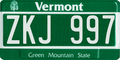 VT license plate ZKJ997